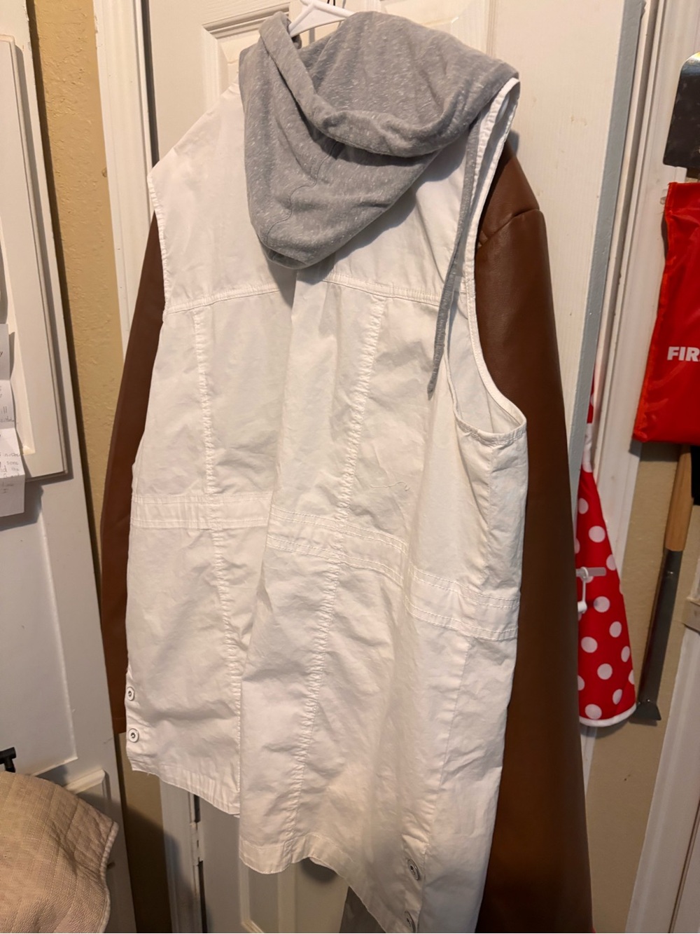 Tribal Sleeveless Varsity Jacket in White, and Gray